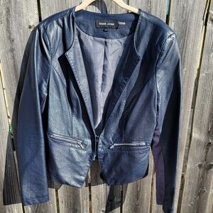 Black Rivet Womens Dark Navy Faux Leather Rocker Blazer Jacket Sz Large